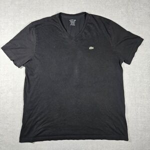 Lacoste Mens V-Neck‎ T-Shirt Black Pima Cotton Regular Fit Logo Tee FR 7 US XXL